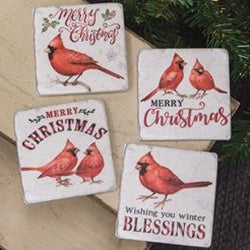 Christmas Cardinals Resin Coasters Set of 4