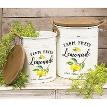 Load image into Gallery viewer, Distressed and Embossed Farm Fresh Lemonade Canister
