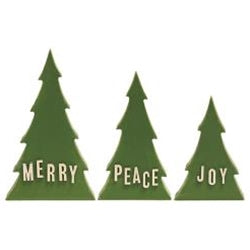 Joy Peace & Merry Wooden Trees Set of 3