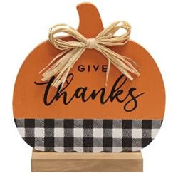 Give Thanks Buffalo Check & Orange Pumpkin Table Block