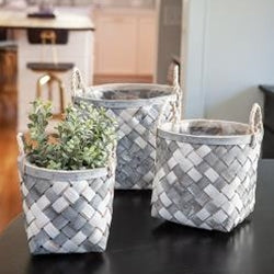 White and Gray Wooden Baskets Set of 3