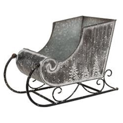 Embossed Snowy Pine Tree Metal Sleigh