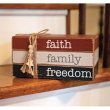 Load image into Gallery viewer, Faith Family Freedom Wooden Book Stack
