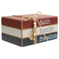 Faith Family Freedom Wooden Book Stack