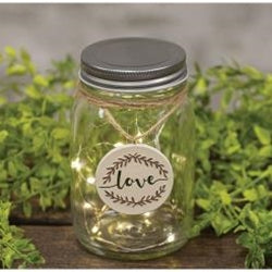 LED Mason Jar with Love ceramic tag