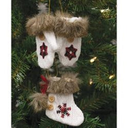 Ivory Knit Faux Fur Mitten Set with Stocking Ornament